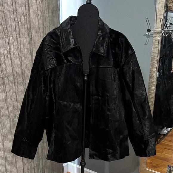 Davoucci genuineleather calf hair jacket black size 3xl men’s - Picture 1 of 7